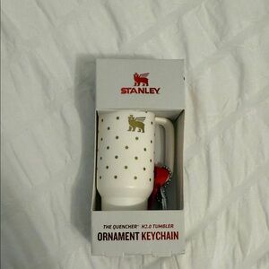 Stanley White Tumbler Ornament Keychain with Gold Dots